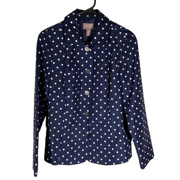 Chicos Women’s Size 0 Small Navy Blue Polka Dot Buttoned Jacket Blazer Outdoor - Picture 1 of 8